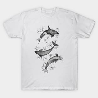 Dancing Orcas | Black and White Color Palette T-Shirt